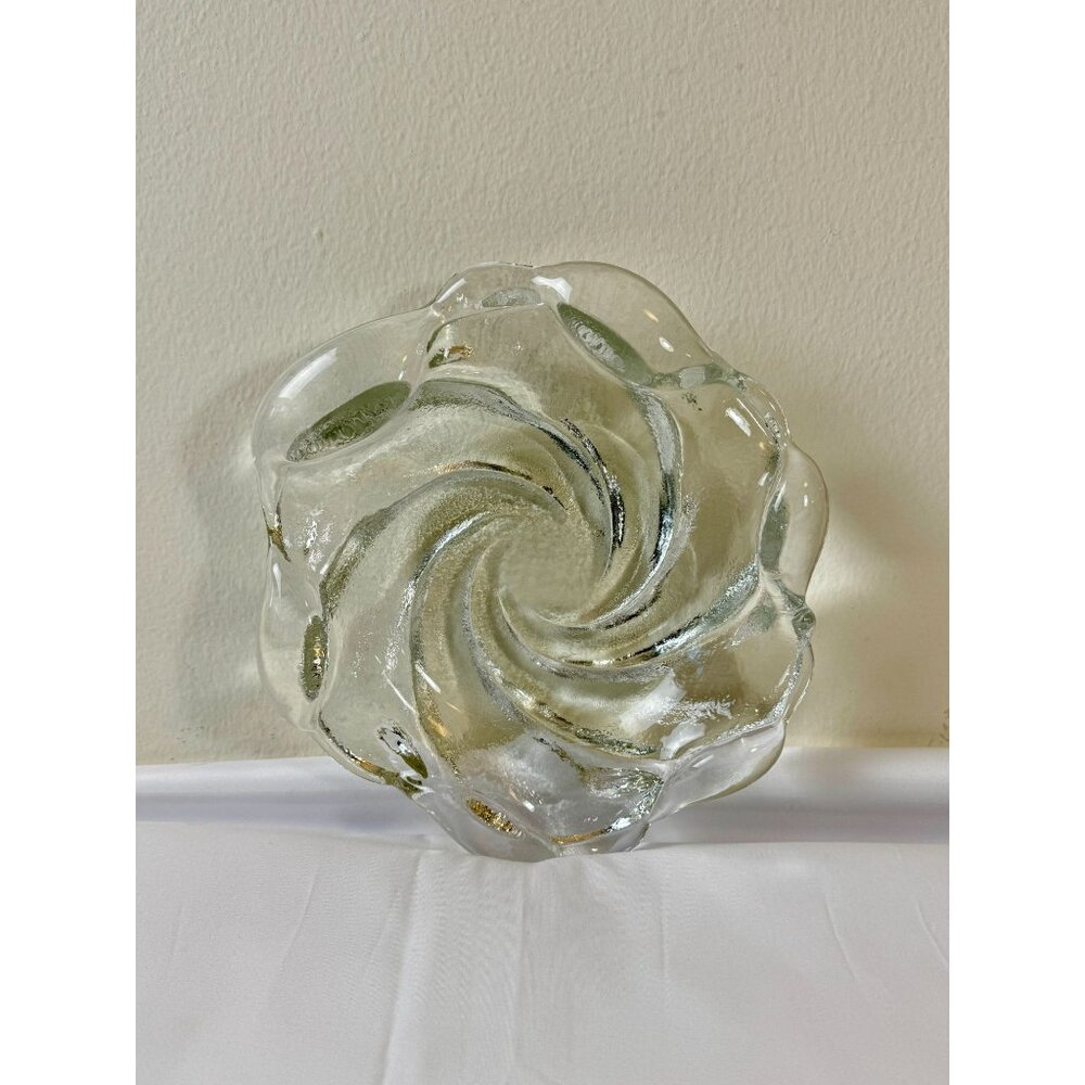 Vintage Fenton Havy Glass Clear Thick Swirl Ashtray 9" Width - Picture 3 of 8